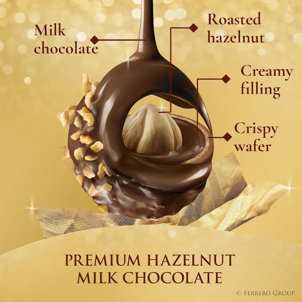 Ferrero Rocher gourmet hazelnut milk chocolate gift box with 16 individually wrapped chocolates, 7 oz, perfect for gifting and sharing