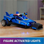 paw patrol mighty movie chase cruiser with mighty pups action figure, lights and sounds for kids 3+