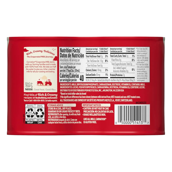 Nestlé Carnation Evaporated Milk Canned with Vitamin D, 4 Pack, 12 fl oz