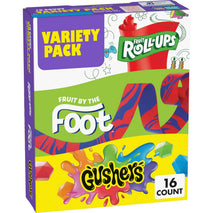 Fruit Roll-Ups, Fruit by the Foot, and Gushers Variety Pack, 16 Pouches, 10.2 oz, Gluten Free