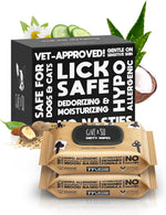 Lick-safe daily pet wipes for dogs and cats, vet-approved, hypoallergenic, unscented, earth-friendly, 100-count