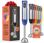 Powerful Immersion Blender, Electric Hand Blender 500 Watt with Turbo Mode, Detachable Base. Handheld Kitchen Gadget Blender Stick for Soup, Smoothie, Puree, Baby Food, 304 Stainless Steel Blades