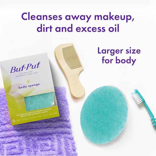 dermatologist-developed buf-puf body sponge, gentle exfoliating bath sponge, reusable, 1 count