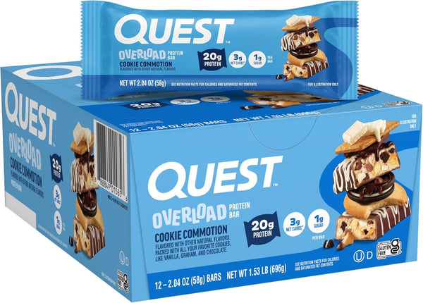 Quest Nutrition Overload Protein Bars, Chocolate Explosion, 12 Count, 20g Protein, 1g Sugar, 3g Net Carbs, Gluten Free