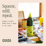 Graza Sizzle Single Origin Extra Virgin Olive Oil, 25.3 Fl Oz (750ml), Cooking Oil in a Squeeze Bottle from Spain