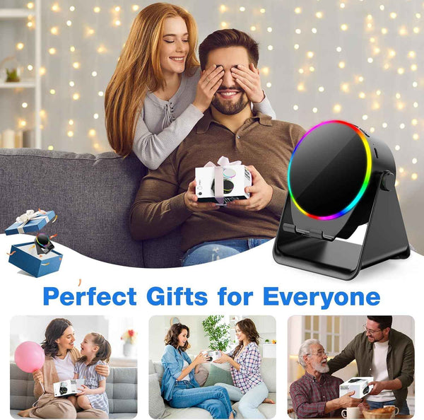 TARKARI Wireless Induction Speaker, 5 in 1 Bluetooth Speaker, 360° Rotation Cell Phone Stand with Colorful Ambient Light Compatible with iPhone iPad Android Tablet, Birthday Gifts for Women Men Him