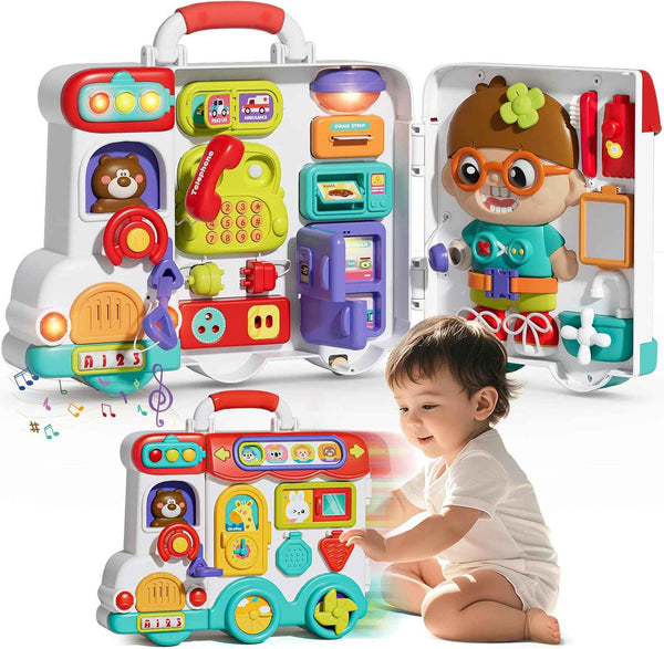 54-in-1 english & spanish busy board for 1-2 year old boys, educational montessori toys gift
