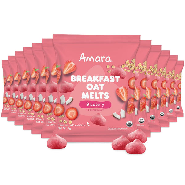 Amara Breakfast Oat Melts - Organic Toddler Snack - Single Serve Fiber-Packed Oat Bites with Real Fruit, No Added Sugar, Quick Dissolving, Blueberry - 12 Pack