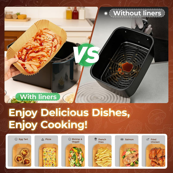 305 Pcs Air Fryer Liners for Bella Slim | Ninja DZ201 | Cosori Dual Air Fryer, Non Stick Rectangle Air Fryer Liners Disposable, Dual Airfryer Liners Parchment Paper Sheets