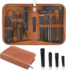 MINKINH Manicure Set Professional Nail Clipper Kit-26 Pieces Stainless Steel Manicure Kit,Nail Care Tools with Luxurious Travel Case (Brown)