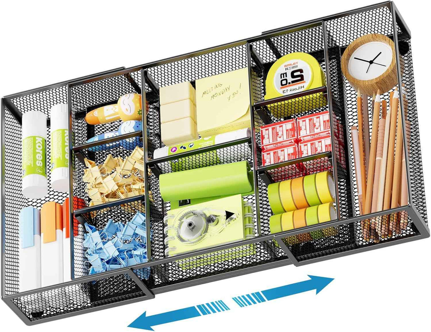 Marbrasse Expandable Desk Drawer Organizer, Mesh Drawer Organizer Tray with 10 Adjustable Compartments, Desk Organizers and Accessories, 5 Dividers Drawer for Office Supplies, Makeup & Vanity (Black)
