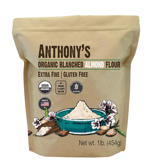 Anthony's organic blanched almond flour, 1 lb, gluten-free, keto friendly, extra fine, low carb.