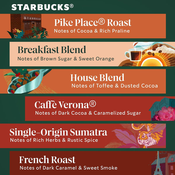 Starbucks K-Cup Coffee Pods Variety Pack 60 Count Keurig Compatible