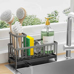 Cisily Silver Sponge Holder for Kitchen Sink, Sink Caddy Organizer with High Brush Holder, Kitchen Countertop Organizers and Storage Essentials, Rustproof 304 Stainless Steel, Soap Dispenser Organize