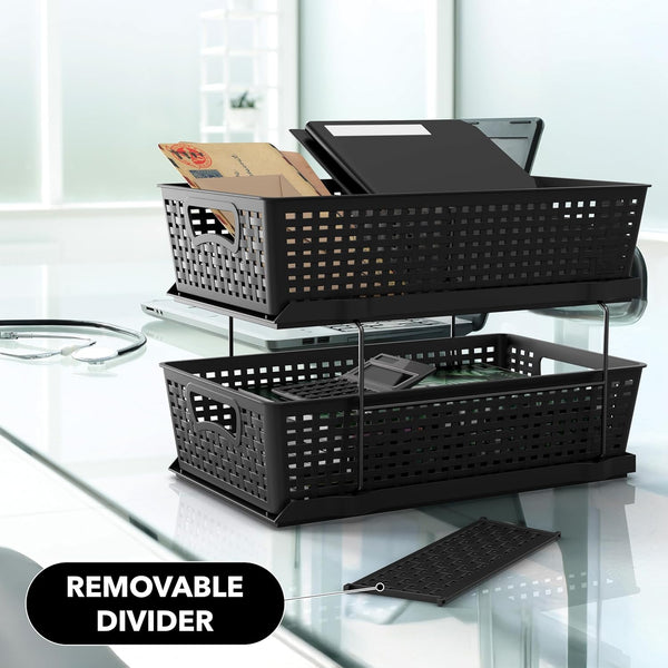 2 Tier Bathroom Organizer Tray with Sliding Drawer and Under Sink Storage