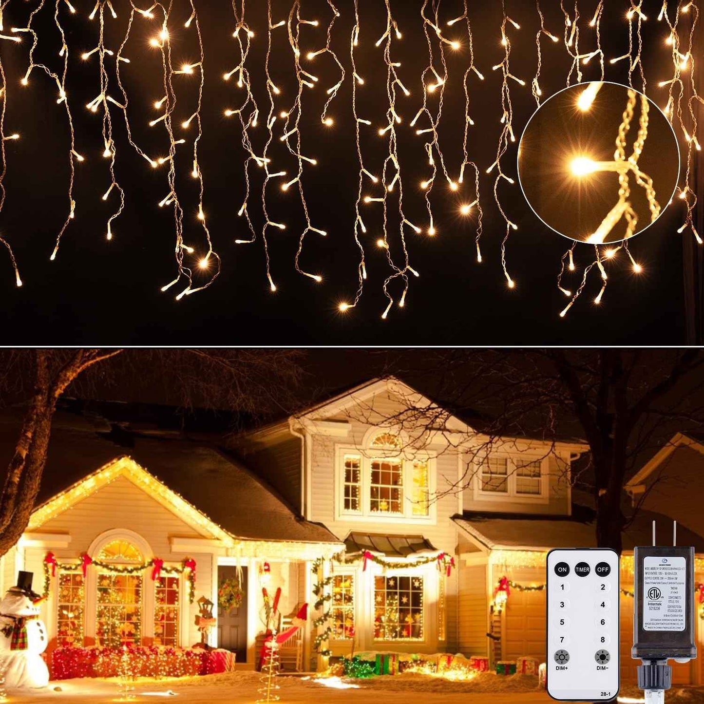 Brightown 40FT Warm White Icicle Christmas Lights, 432 LED Outdoor Waterproof String Lights with 81 Drops, 8 Modes, Timer, Connectable, Remote Included