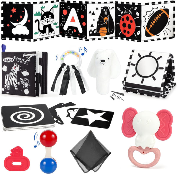 urmywo black and white baby toy, tummy time high contrast newborn toys 0-3 months, soft baby book
