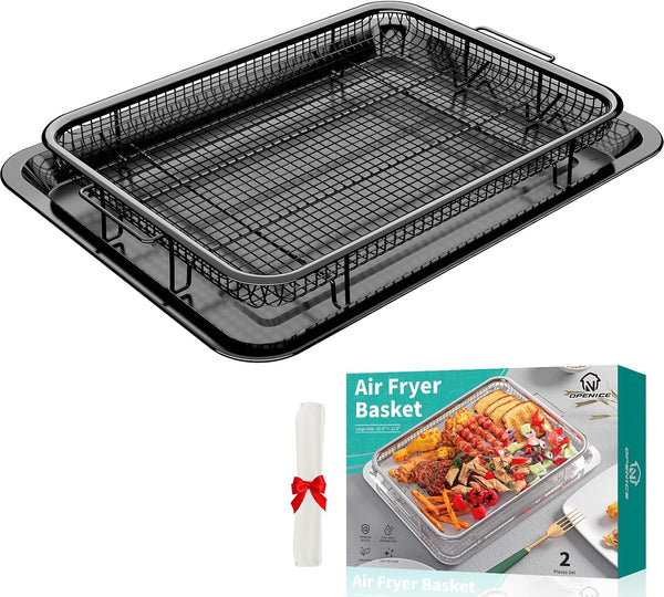 Air Fryer Basket for Oven, OPENICE 15.3" x 11.0" Large Air Fryer Tray and Pan with 30PCS Parchment Papers, Stainless Steel Oven Air Fryer Basket and Tray for Baking Grilling