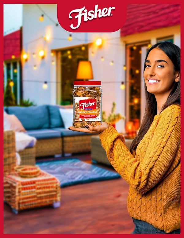 Fisher Snack Honey Roasted Mixed Nuts with Peanuts, 24 Ounces, Reusable Canister