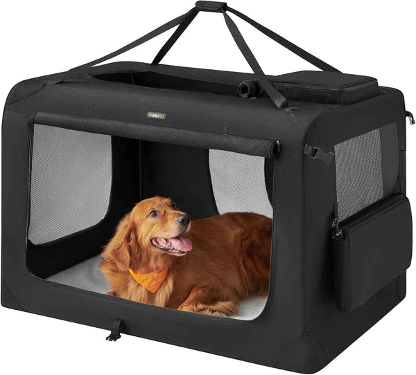 Feandrea 40 Inches Collapsible Soft Dog Crate, Portable Travel Dog Crate for Indoor and Outdoor Use, Dog Carrier Kennel with Safety Zippers, for Living Room, Car, Travelling, Camping, Black UPDC10H