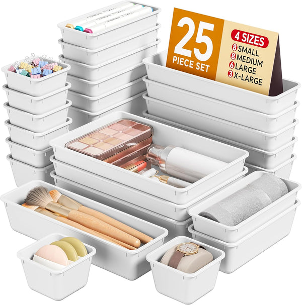 25 PCS Plastic Drawer Organizers Set for Makeup and Desk Drawers
