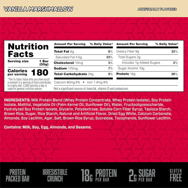 18g Protein Snack Bars with Whey and Fiber, Gluten-Free, 12 Count