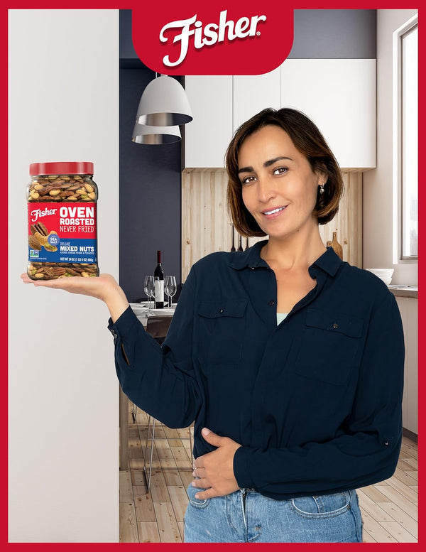 Fisher Oven Roasted Mixed Nuts, 24 Oz, Almonds, Cashews, Pecans, Pistachios, Healthy Snack