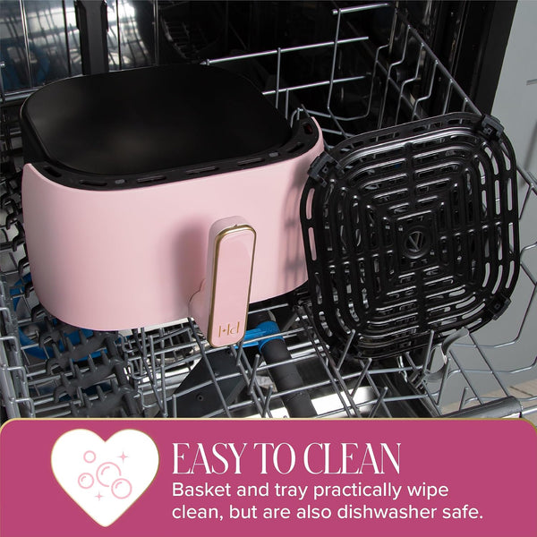 Paris Hilton 6-Quart Air Fryer, Nonstick Basket Made Without PFAS, Touchscreen, 8-in-1 (Fry, Roast, Broil, Bake, Reheat, Keep Warm, Pizza, Dehydrate), Dishwasher Safe Basket and Crisping Tray, Pink