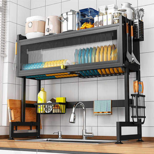 Adjustable 2-Tier Over The Sink Dish Drying Rack for Kitchen