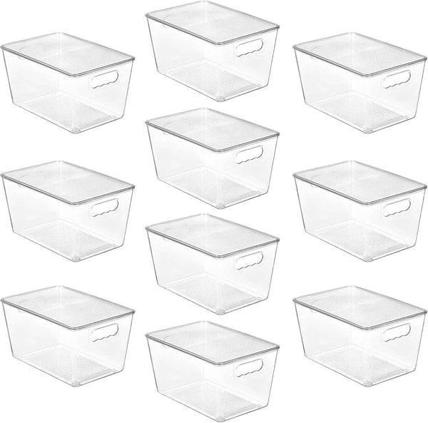 Vtopmart 6 Pack Clear Stackable Storage Bins with Lids, Medium Plastic Containers with Handle for Pantry Organizer and Storage,Perfect for Kitchen,Fridge,Cabinet, Closet,Bathroom Organization