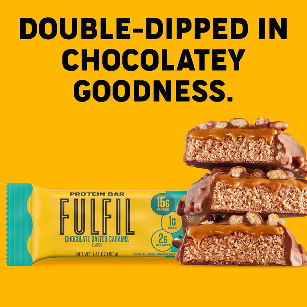 FULFIL Chocolate Salted Caramel Flavored Protein Bars, 12 Count, Gluten Free