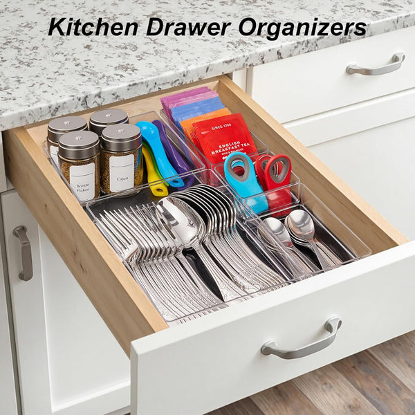 7-Piece Drawer Organizer Set with Non-Slip Pads for Desk, Kitchen, and Bedroom Drawers