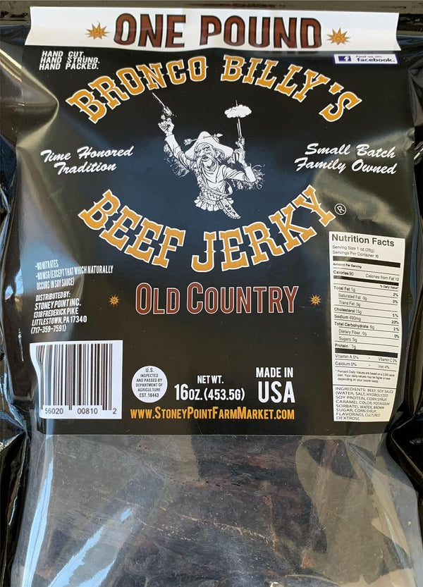 Bronco Billy's Beef Jerky Hickory Smoked Old Country One Pound Resealable Bag