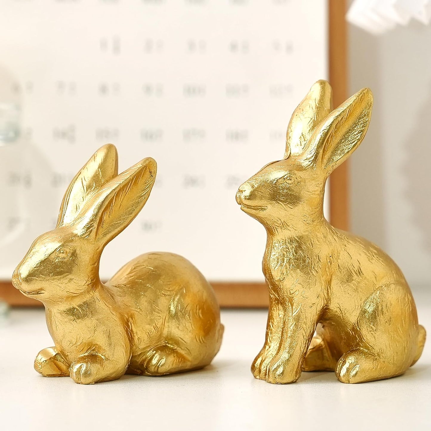 Resin Gold Bunny Decor Rabbit Figurines, Small Easter Bunny Figurine Set of 3, Easter Rabbit Statues for Spring Tabletop Decor
