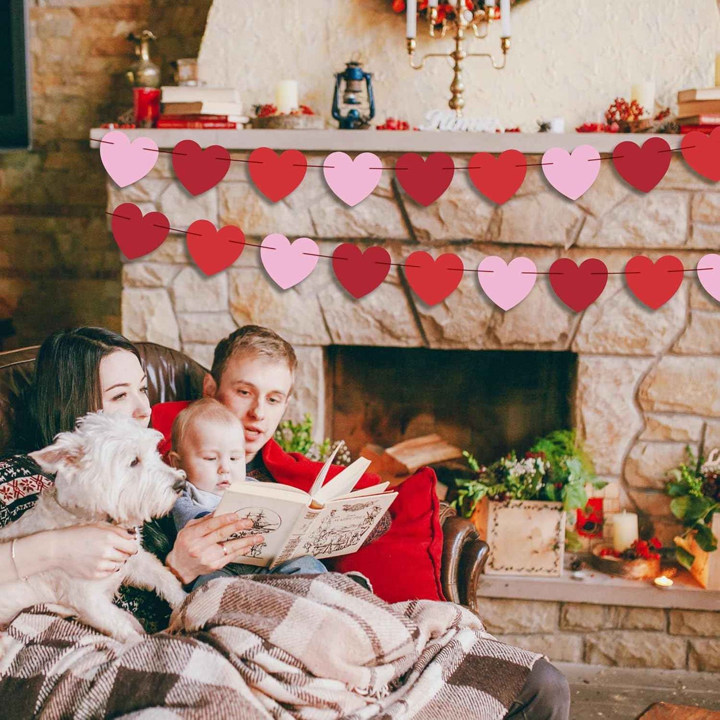 OHOME Valentines Day Decorations - Heart Valentines Garland - 40 Pack Valentine's Day Backdrop Banner Valentine's Day Accessories Party Favors for Door Wall Classroom School Home-Valentines Day Decor