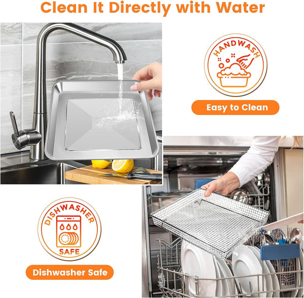 Air Fryer Basket Tray Replacement for Cuisinart TOA-60 TOA-65 TOA-70 Toaster Air Fryer Convection Oven, 12.4 * 11'' Mesh Air Fryer Steel Basket Wire Rack Accessories Parts, Dishwasher Safe