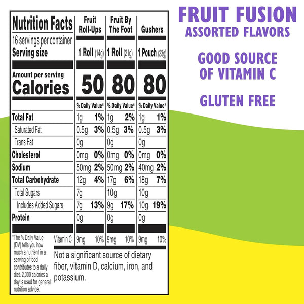 Fruit Roll-Ups, Fruit by the Foot, and Gushers Variety Pack, 16 Pouches, 10.2 oz, Gluten Free