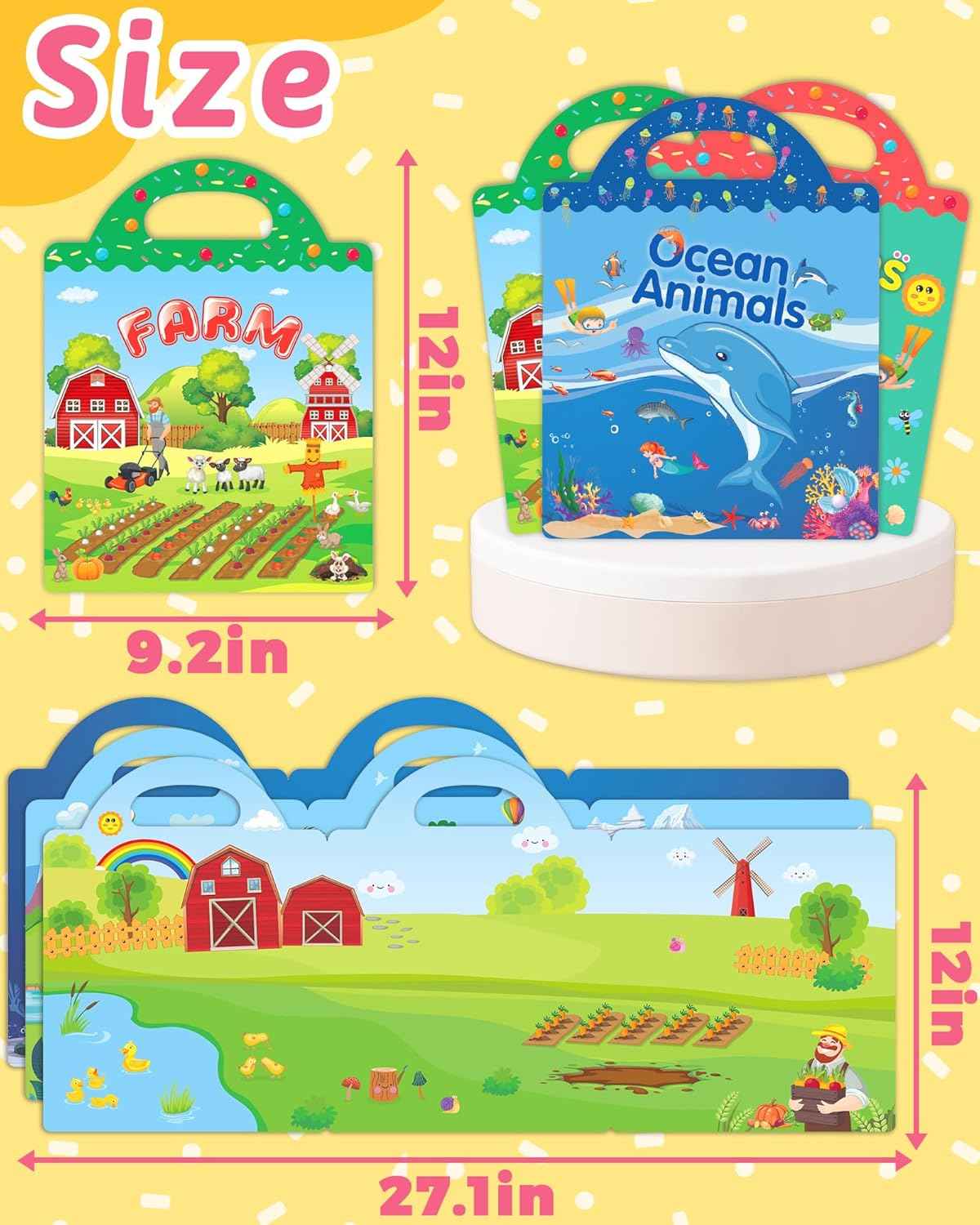 Benresive Reusable Sticker Book for Toddlers 2-4 Years, 3 Sets Travel Stickers for Kids, Waterproof Sticker Books for Toddlers 1-3, Crafts Activities for Todddlers 1-3 2-4 3-5