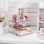 3 Tier Clear Makeup Organizer with Drawer for Countertop and Bathroom Vanity