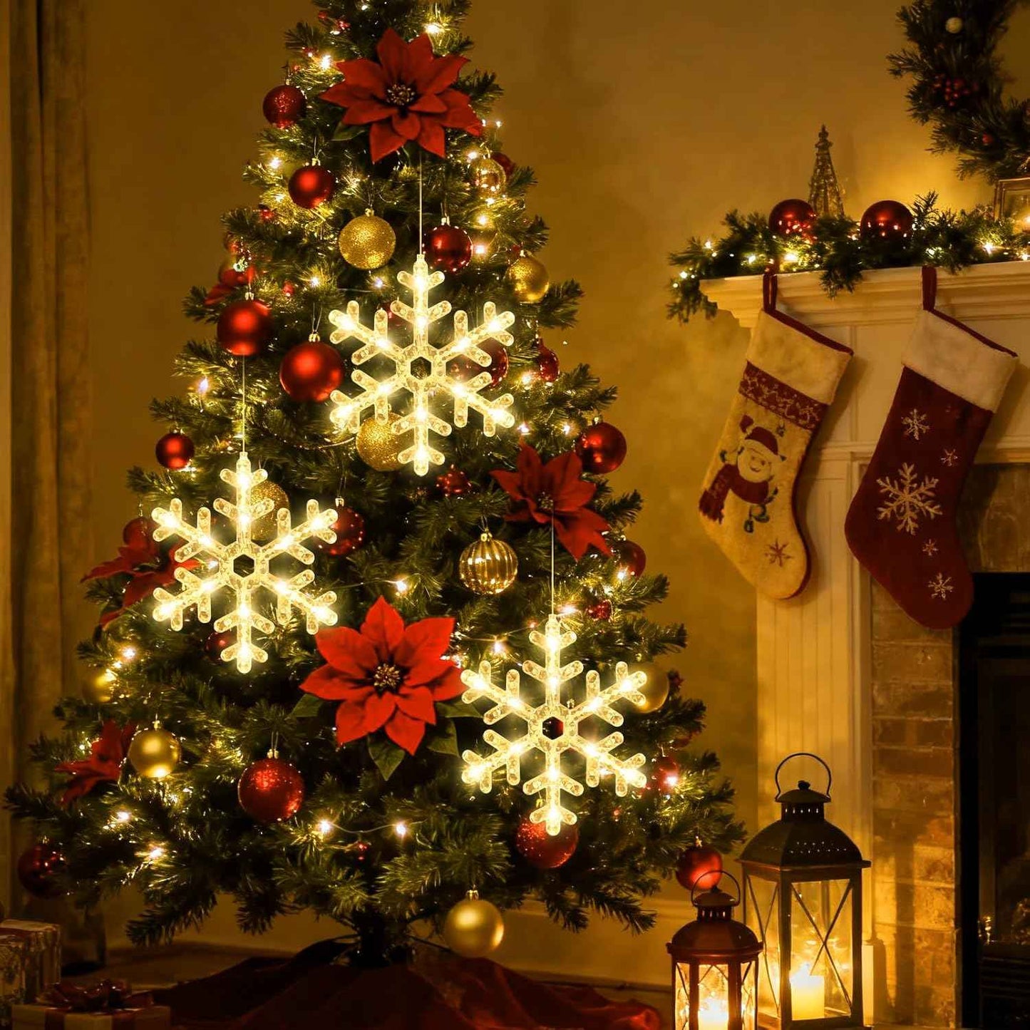 3Pack Christmas Window Lights Decorations with Timer,Battery Powered Christmas Hanging Warm White Lighted Snowflake Shaped LED Sucker for 2026 Xmas Tree Fireplace Indoor Decor
