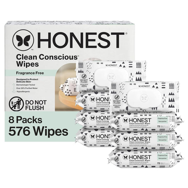 Honest Company Hypoallergenic Baby Wipes for Sensitive Skin, Fragrance-Free, 576 Count (6 Packs of 96)