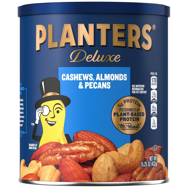 PLANTERS Unsalted Mixed Nuts Canister with Cashews, Pistachios, Almonds, Brazil Nuts, and Pecans, 15.25 oz