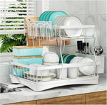 Large capacity 2-tier dish drying rack for kitchen counter