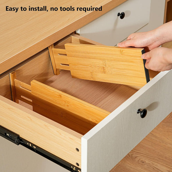 Adjustable bamboo drawer dividers for dresser organization