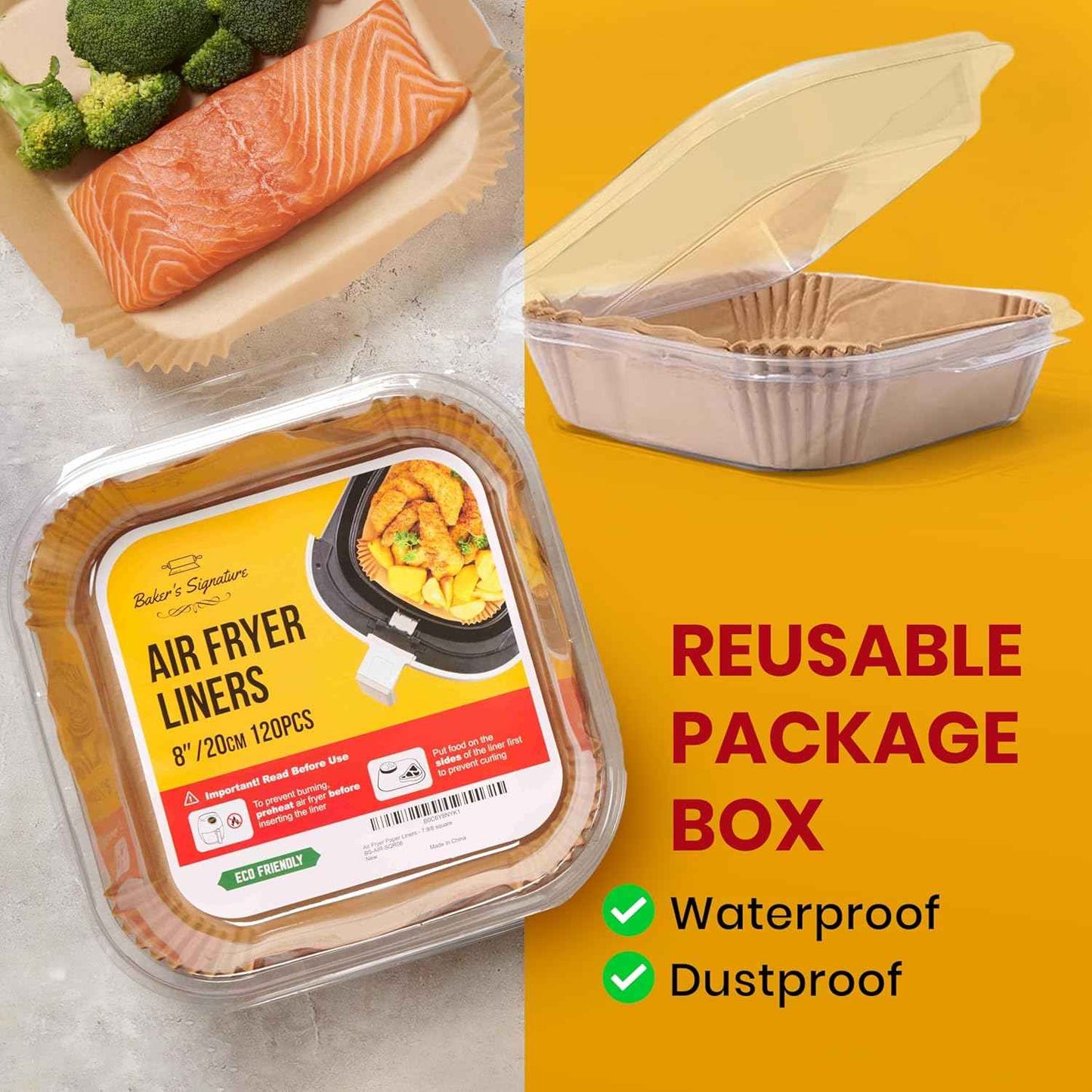 Air Fryer Paper Liners, 125Pcs Air Fryer Disposable Liners, Non-Stick and Oil Proof for Easy Cleanup, 8” Square for 5-8 qt Basket by Baker's Signature