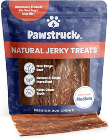 Pawstruck Premium Beef Jerky Dog Chews, 4"-6" Strips, 15 Count