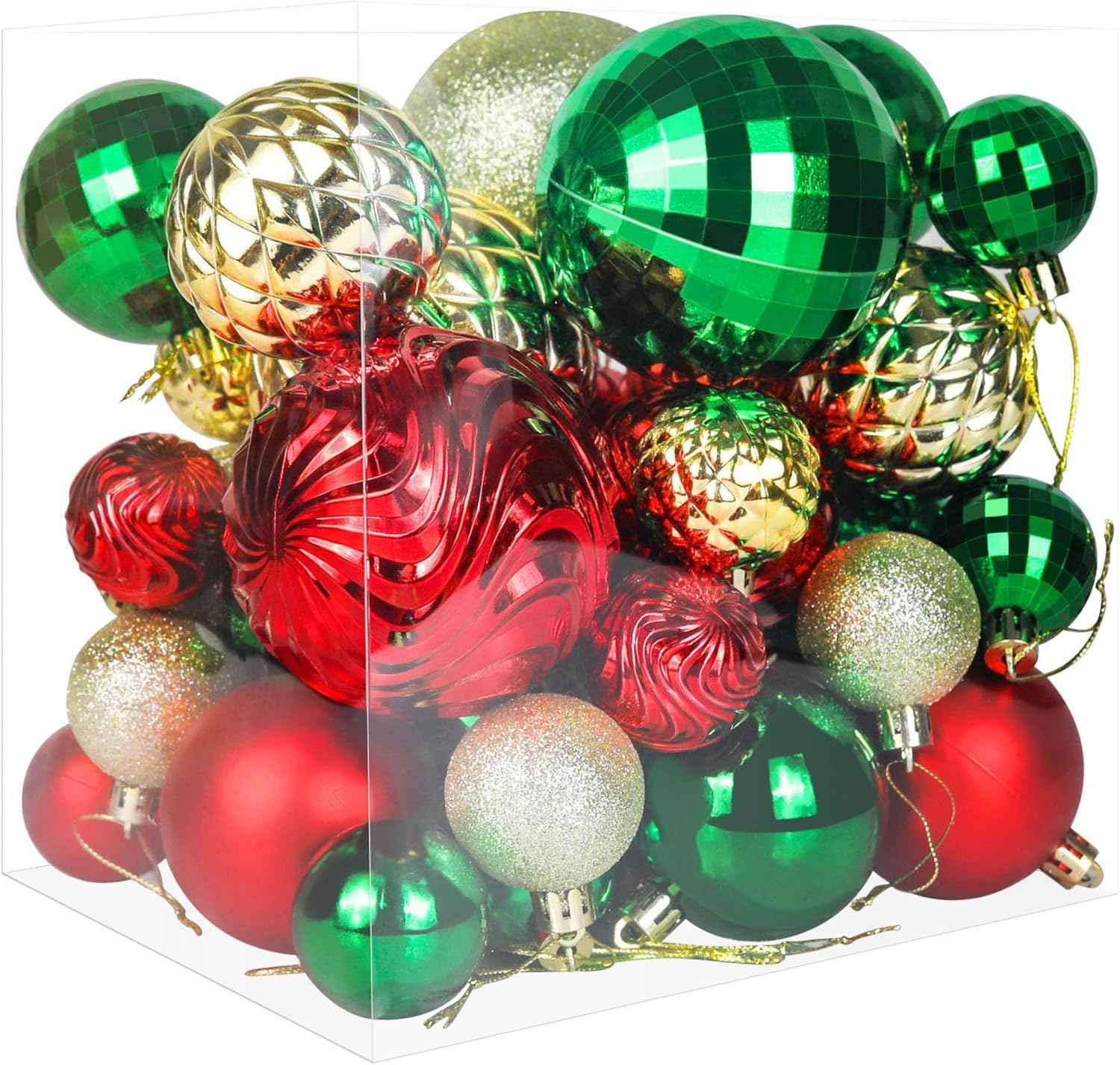 Annecy Christmas Tree Ornaments - 36 PCS Shatterproof Christmas Ball Ornaments Set for Holiday, Wreath & Party Decorations (Multi-Size, Red, Green, Gold)