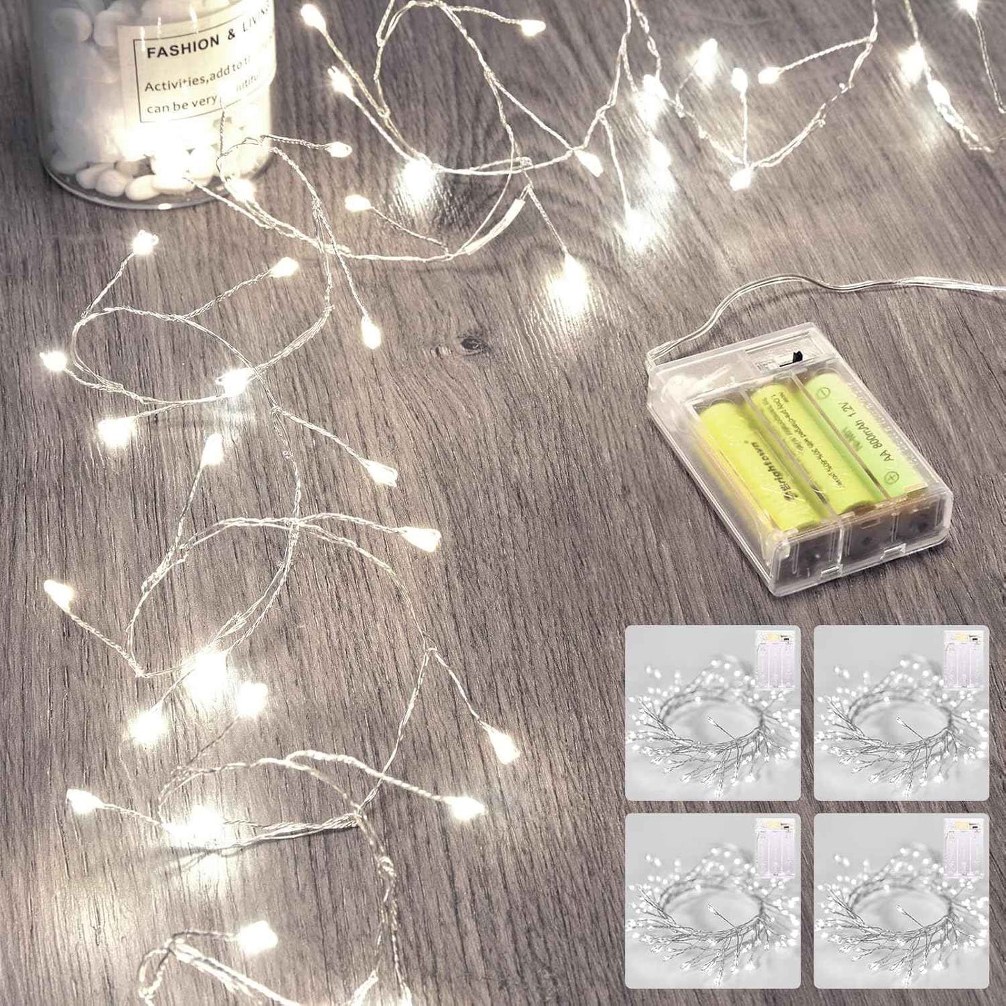 Fairy Lights Battery Operated, Twinkle String Lights Waterproof Silver Wire 5 Ft 60 LED Firecracker Valentine's Lights for DIY Wreath Wedding Bedroom Mason Jar Holiday Christmas Valentine's Day, Pink