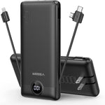 VEGER Portable Charger Power Bank with Built-in AC Plug and Cables, All in One 10000mAh Ultra Slim Travel Essentials, Fast Charging Battery Pack Compatible with iPhone, Samsung, Android, Purple