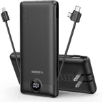 VEGER Portable Charger with Built-in AC Plug and Cables, All in One 10000mAh Ultra Slim Power Bank Travel Essentials, Fast Charging Battery Pack Compatible with iPhone, Samsung, Android, White